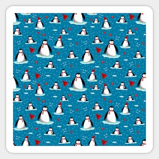 it's cold outside penguins seamless pattern blue Sticker